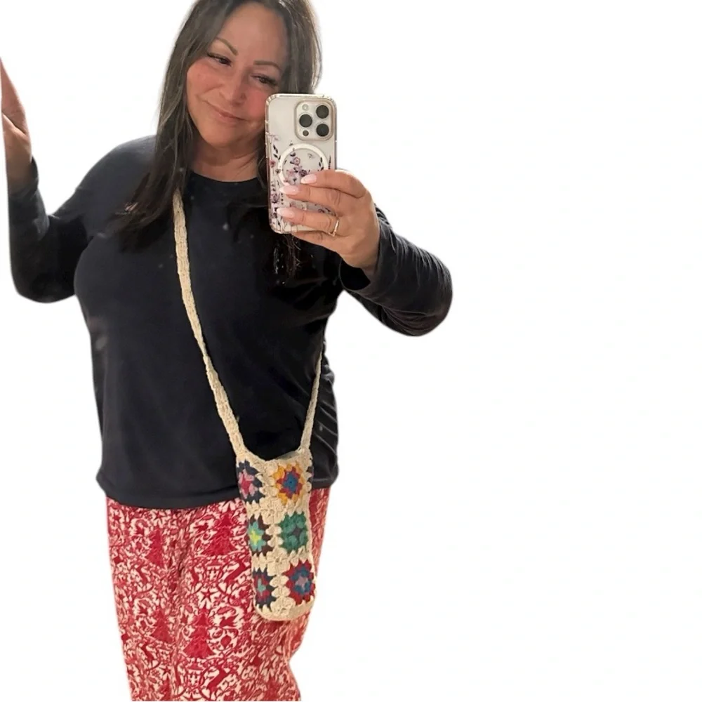 Crocheted Multicolor Crossbody Bottle Holder Cotton Bag